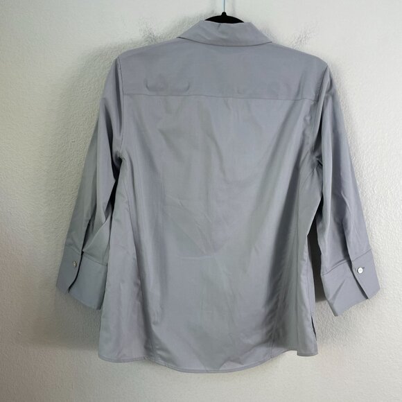 NEW Foxcroft Womens Small Silver Easy Care Solid Poplin No Iron Button Up Blouse - Picture 8 of 10